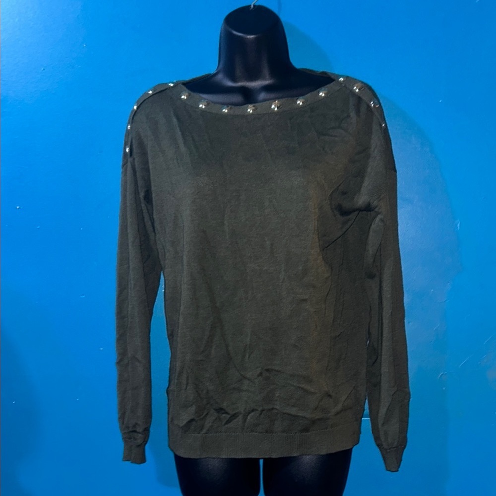 MICHAEL Michael Kors Green Embellished Boat Neck Sweater